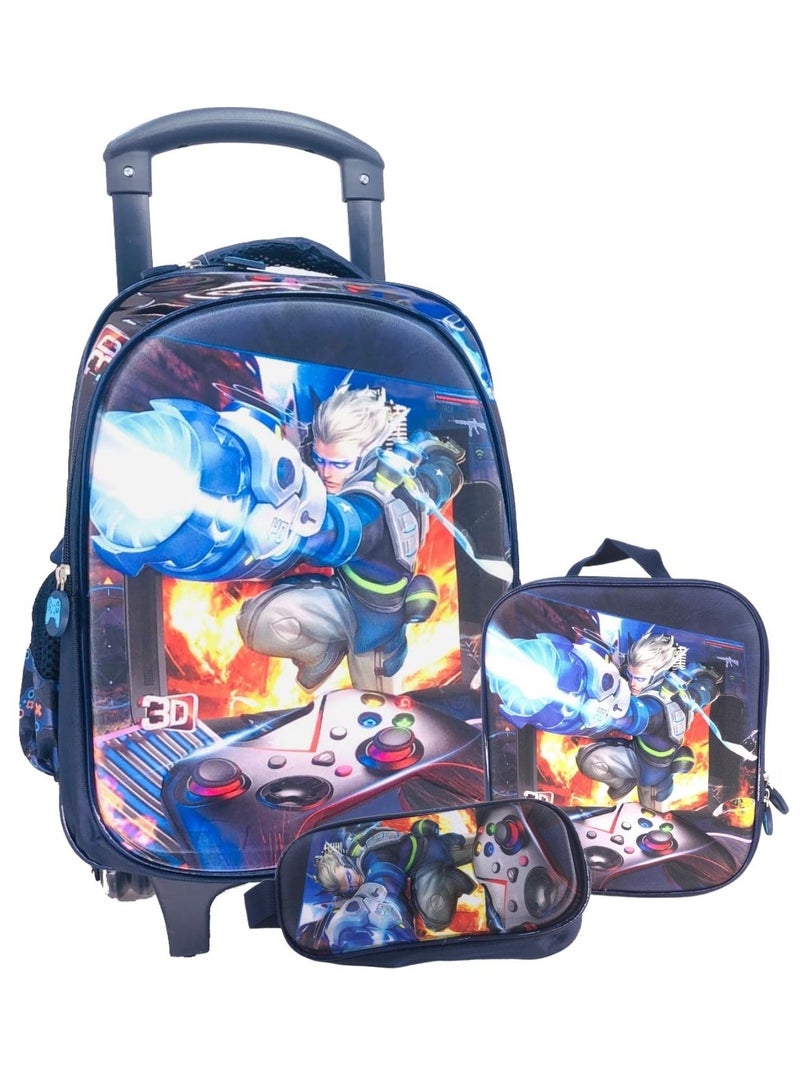 i-kola Games 15T3 15-Inch 3D 3PC Kids Trolley Set | Rolling School Bag with Spill-Proof Lunch Bag & Pencil Case | Wheeled School Luggage for Boys & Girls (IK304-15T3) - Image 1