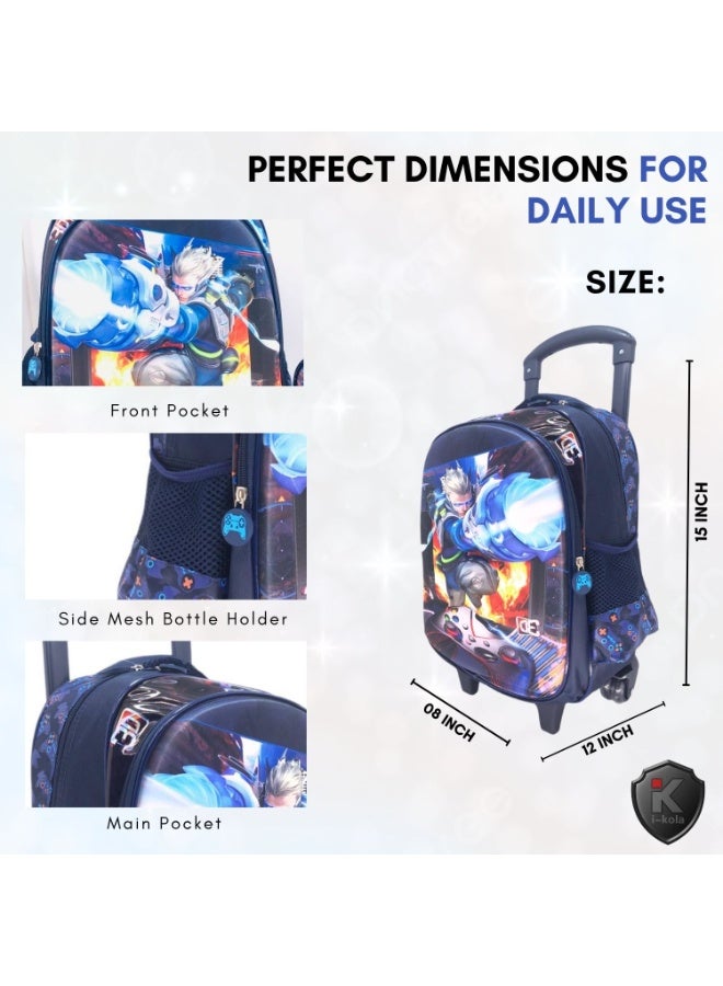 i-kola Games 15T3 15-Inch 3D 3PC Kids Trolley Set | Rolling School Bag with Spill-Proof Lunch Bag & Pencil Case | Wheeled School Luggage for Boys & Girls (IK304-15T3) - Image 2
