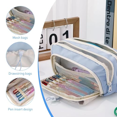 Hexwell Pencil Cases Large Capacity Pencil Bag Pouch Holder Box for Girls Kids Office Students Organizer School Stationery Supplies (Blue) - Image 4