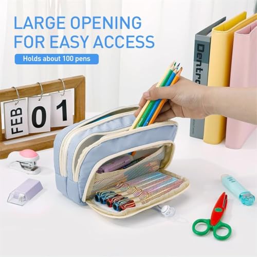Hexwell Pencil Cases Large Capacity Pencil Bag Pouch Holder Box for Girls Kids Office Students Organizer School Stationery Supplies (Blue) - Image 3