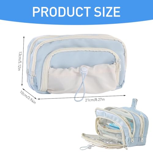 Hexwell Pencil Cases Large Capacity Pencil Bag Pouch Holder Box for Girls Kids Office Students Organizer School Stationery Supplies (Blue) - Image 2