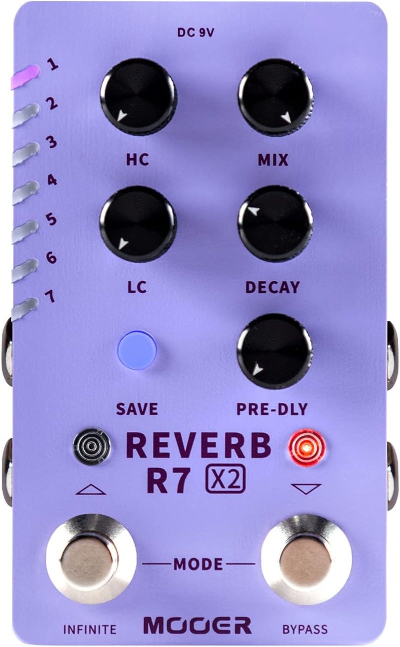 Mooer R7 X2 Stereo Multi Reverb Pedal from Classic Reverb to Modern Ambient, 14 different Reverb types with High Cut, Low Cut, Mix Parameter Knobs and Infinite and Trail-on functions - Image 1
