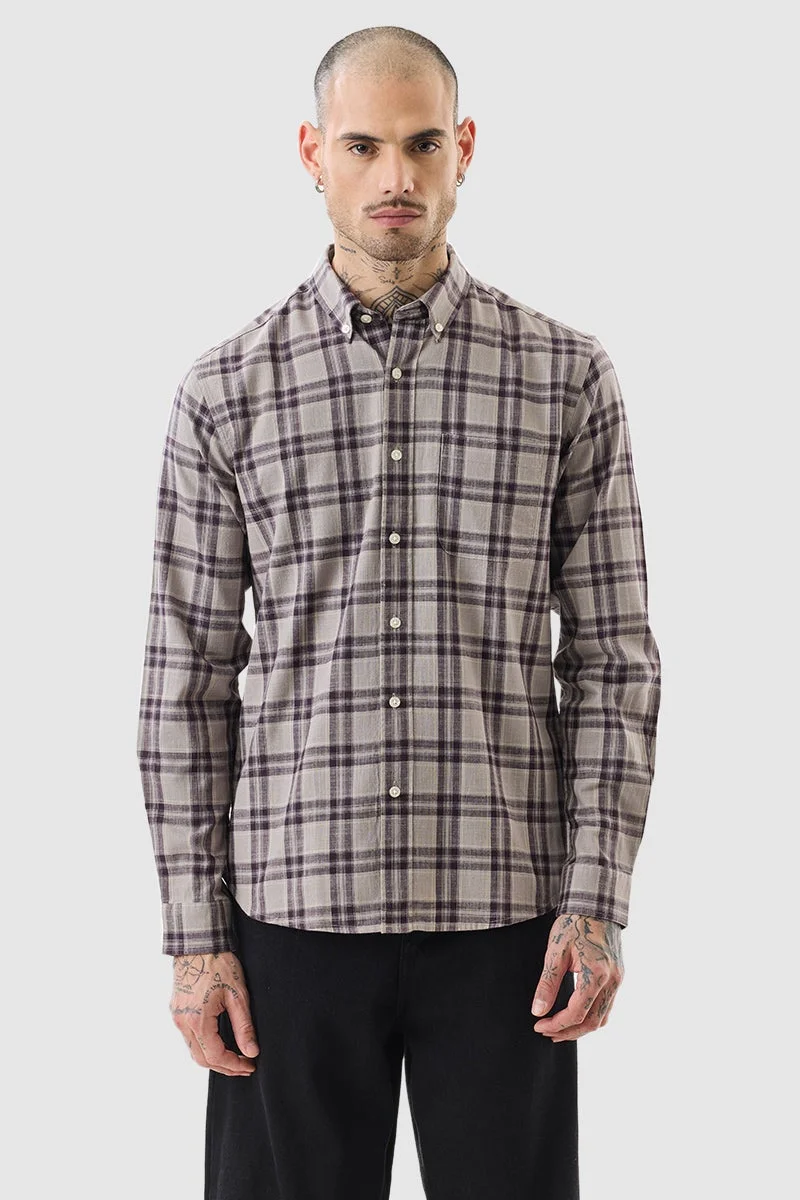 SNITCH Grey Checkered Long Sleeve Slim Fit Shirt