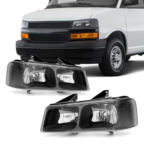 ADCARLIGHTS Headlights Compatible with Chevy Express 2003-2024 GMC Savana 1500 2500 3500 4500 Clear Lens Black Housing Clear Corner Headlamp Replacement - Image 1