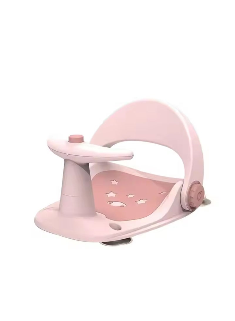 Moms Magic Baby Bath Seat with Safety Guardrail – Portable Non-Slip Infant Bath Chair with 3 Engaging Toys & 4 Suction Cups – Secure & Compact Baby Bather for Bathtub/Bathroom Use (6-18 Months) - Pink - Image 1
