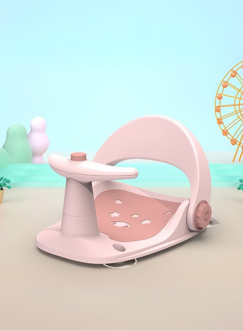 Moms Magic Baby Bath Seat with Safety Guardrail – Portable Non-Slip Infant Bath Chair with 3 Engaging Toys & 4 Suction Cups – Secure & Compact Baby Bather for Bathtub/Bathroom Use (6-18 Months) - Pink - Image 3