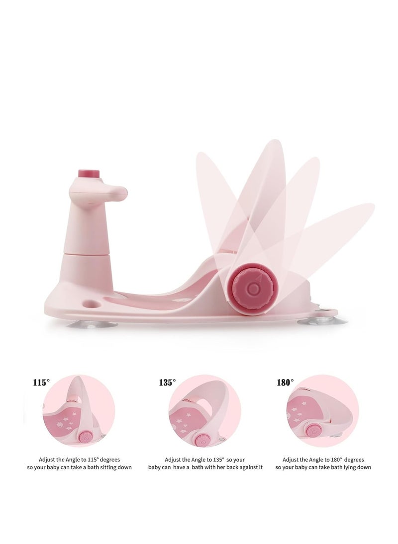 Moms Magic Baby Bath Seat with Safety Guardrail – Portable Non-Slip Infant Bath Chair with 3 Engaging Toys & 4 Suction Cups – Secure & Compact Baby Bather for Bathtub/Bathroom Use (6-18 Months) - Pink - Image 5