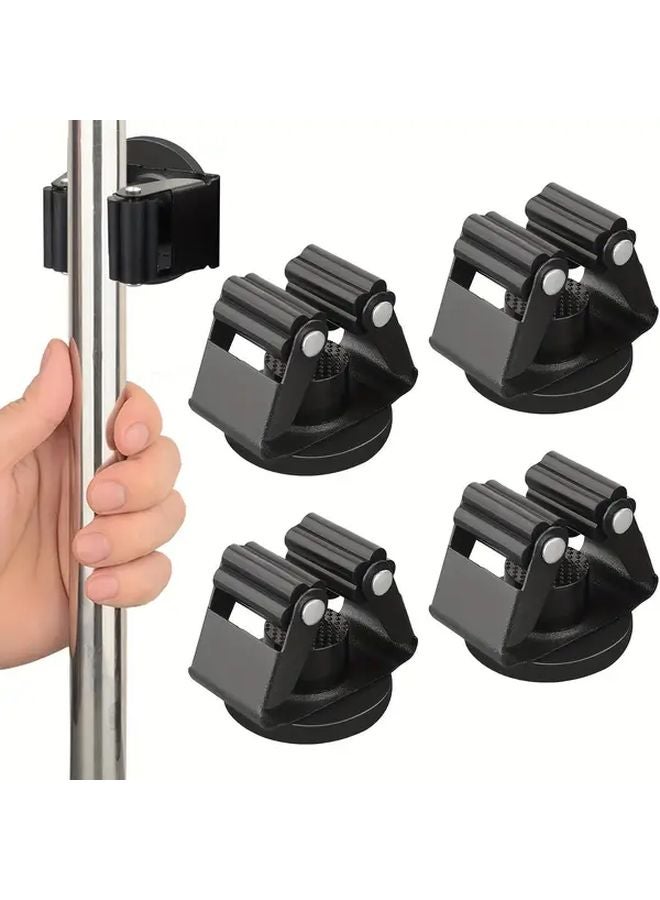 4 قطع ممسحة مغناطيسية متينة حامل ممسحة مثبت على الحائط أسود بدون مسامير تركيب سهل - Image 2