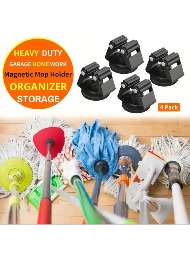 4 قطع ممسحة مغناطيسية متينة حامل ممسحة مثبت على الحائط أسود بدون مسامير تركيب سهل - Image 5