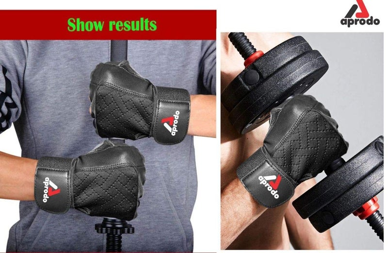 Aprodo Leather Weight Lifting Gloves for Men and Women, with Long Wrist Wrap & Padded Leather Palm (All Black, Large) - Image 5