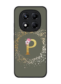 Stylizedd For Xiaomi Redmi Note 14 Pro 5G / X7 5G Case,Slim fit Camera Protection, Shockproof Thin Phone cover  - Custom Monogram Floral - P  (Olive Green )  - Image 1