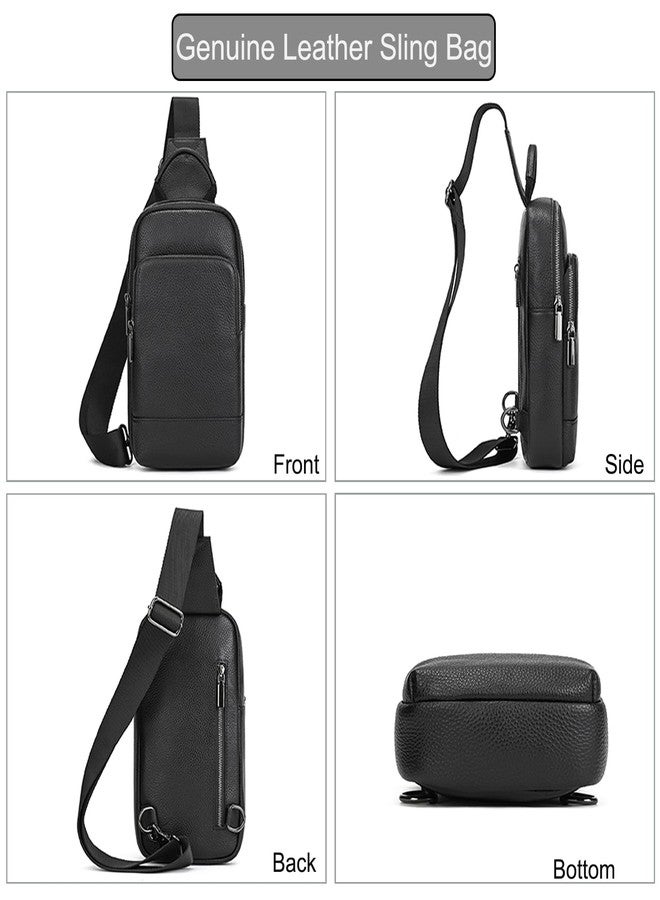 LUUFAN Genuine Leather Shoulder Bag for Men Everyday Crossbody Chest Sling Messenger Bag Multi Pocket Sport Casual Outdoor Bag, Black - Image 3