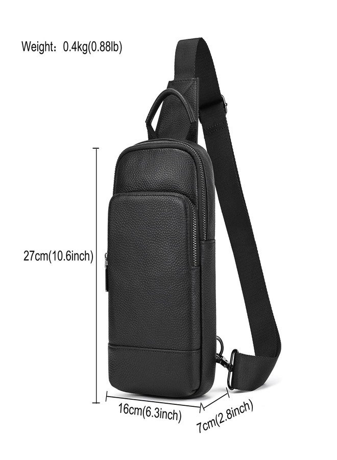 LUUFAN Genuine Leather Shoulder Bag for Men Everyday Crossbody Chest Sling Messenger Bag Multi Pocket Sport Casual Outdoor Bag, Black - Image 2