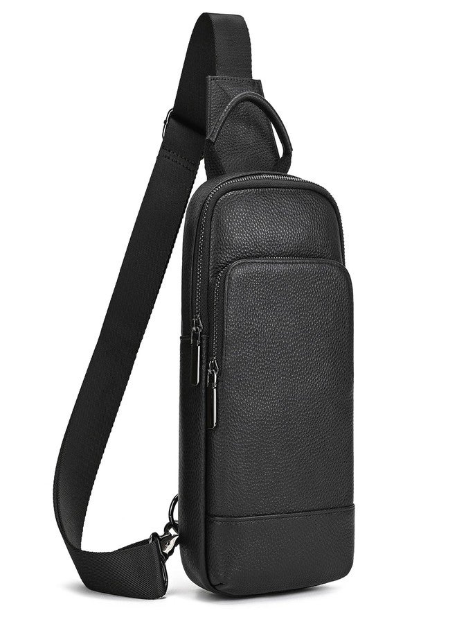 LUUFAN Genuine Leather Shoulder Bag for Men Everyday Crossbody Chest Sling Messenger Bag Multi Pocket Sport Casual Outdoor Bag, Black - Image 1