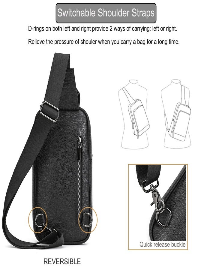 LUUFAN Genuine Leather Shoulder Bag for Men Everyday Crossbody Chest Sling Messenger Bag Multi Pocket Sport Casual Outdoor Bag, Black - Image 5