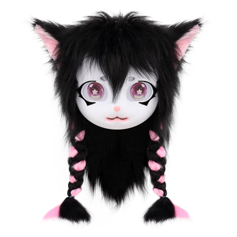 hbbhml Animal Cat Head Mask Fursuit Cute Plush Anime Masks for Halloween Masquerade Cosplay Costume Accessory - Image 1