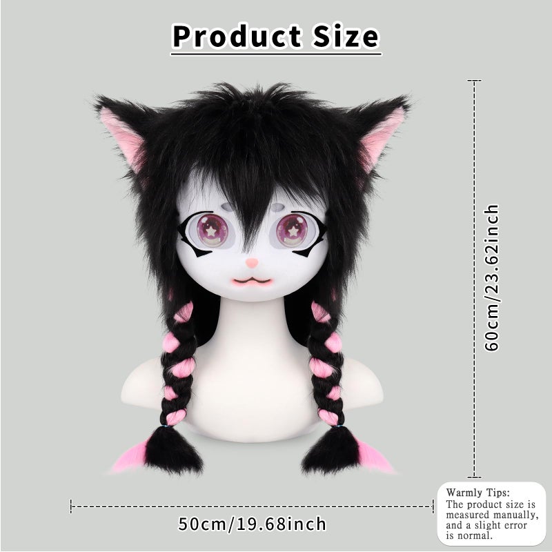 hbbhml Animal Cat Head Mask Fursuit Cute Plush Anime Masks for Halloween Masquerade Cosplay Costume Accessory - Image 3