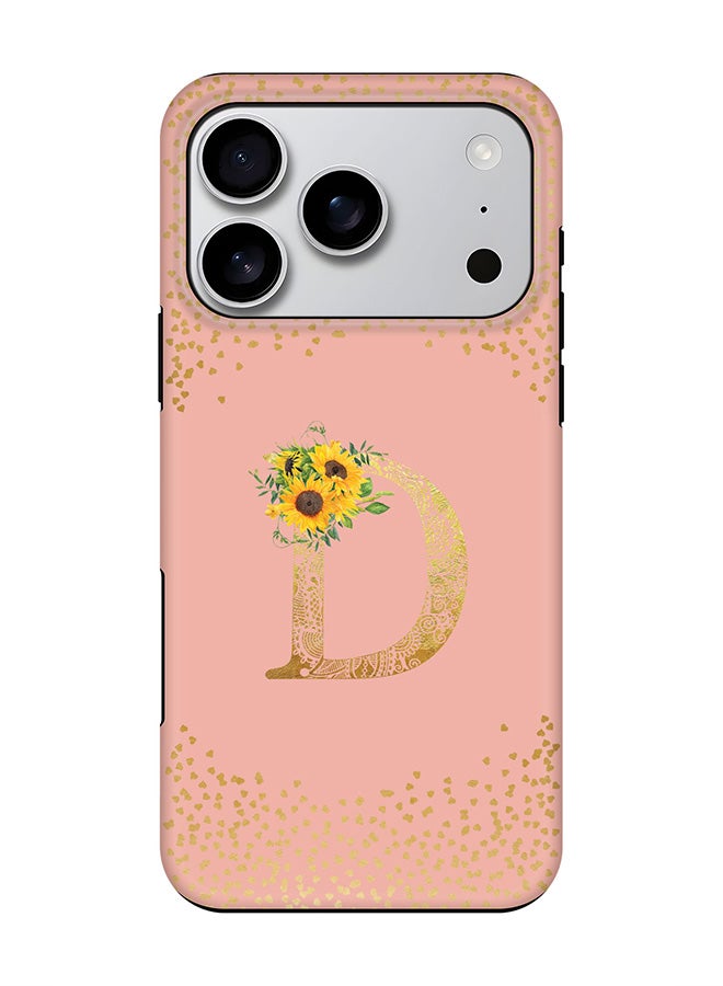 Stylizedd Tough Pro Magnetic Case for iPhone 17 Pro, Dual Layer hybrid PC + TPU Mobile Cover Matte - Custom Floral Monogram - D  (Rose Pink )
