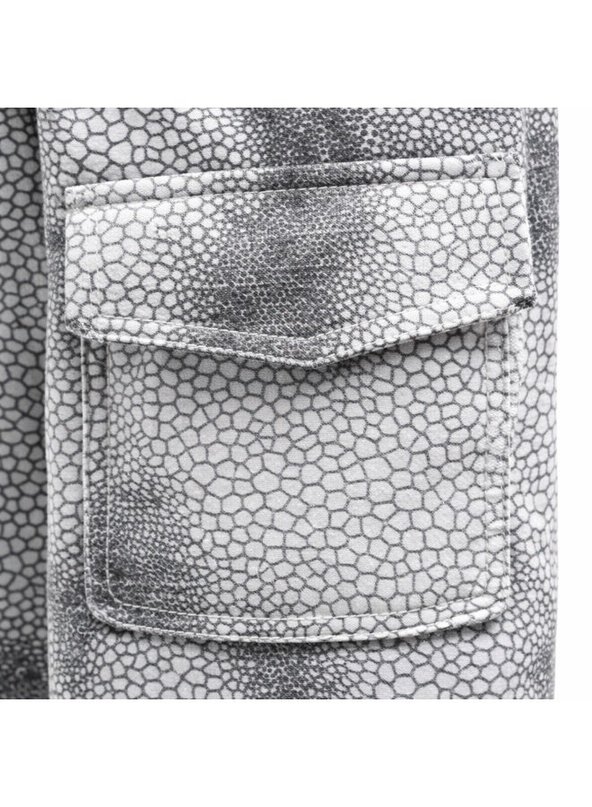 Snakeskin Print Cargo Shorts, Grey, Elasticated Waist with Drawstring, Multi-Pocket Style - Image 5