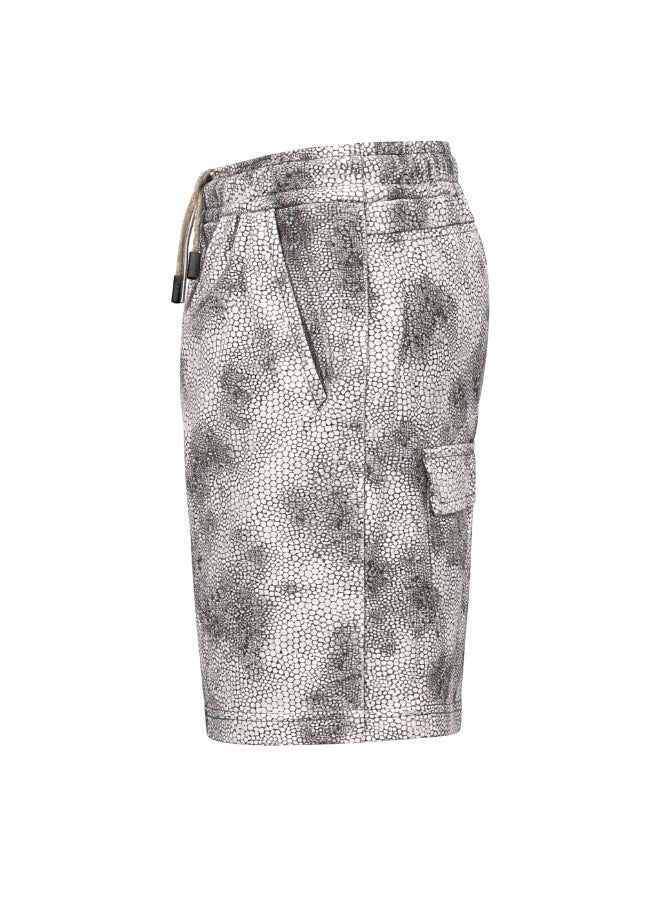 Snakeskin Print Cargo Shorts, Grey, Elasticated Waist with Drawstring, Multi-Pocket Style - Image 4