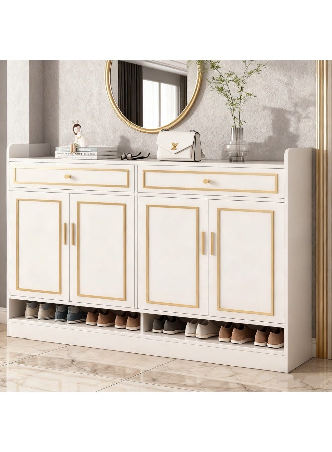  CityRiya-Long حذاء مجلس الوزراء حذاء رف 4 أبواب 2 درجات ، سعة كبيرة متعددة الوظائف الحديثة الخشب مستقلة تخزين الأحذية لغرفة النوم غرفة المعيشة مدخل (XG026) - Image 4