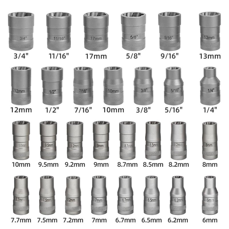 Uyecove Bolt Extractor Set, 32Pcs Stripped Bolt Remover Lug Nut Extractor Set, Lug Nut Remover For Broken Damaged Rounded-Off Bolts, Nuts, Bolts, Studs, Threaded Tubes - Image 2