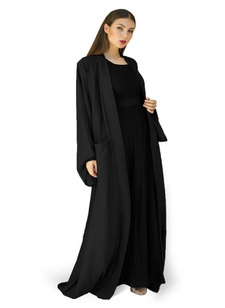 NUKHBAA - Black color Abaya with Inner dress- 2pcs set-602C0 - Image 1