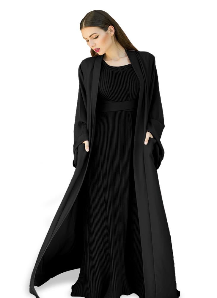 NUKHBAA - Black color Abaya with Inner dress- 2pcs set-602C0 - Image 1