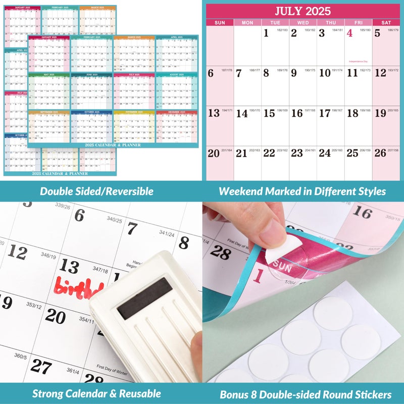 MaaIbok 2025 Yearly Wall Calendar - Dry Erase Calendar 2025, Jan. 2025 - Dec. 2025, 34.8'' × 22.8'', 2-Sided Erasable Calendar with 8 Round Stickers - Image 4