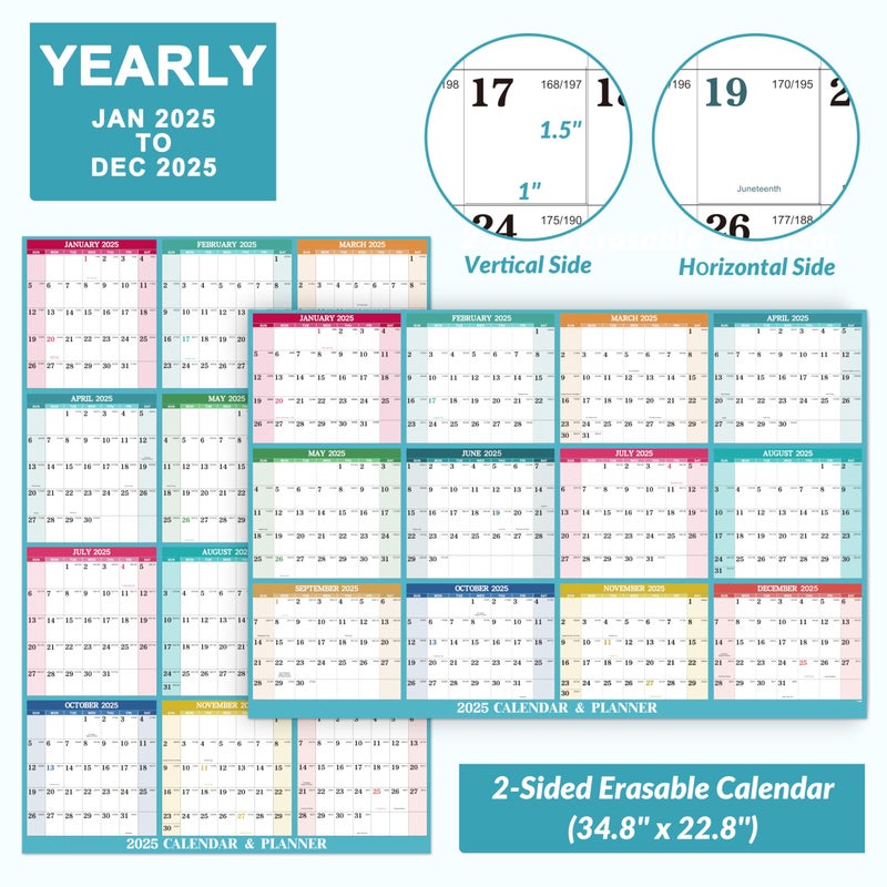 MaaIbok 2025 Yearly Wall Calendar - Dry Erase Calendar 2025, Jan. 2025 - Dec. 2025, 34.8'' × 22.8'', 2-Sided Erasable Calendar with 8 Round Stickers - Image 5