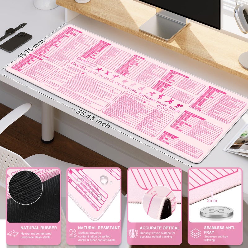 iCasso Excel Cheat Sheet Desk Pad Mat with Excel for Dummies 2025 Book, Excel Mouse Pad Shortcuts, Large Desk Mat, XXL Non-Slip Exel Mousepad with Stitched Edges for Desktop Protector - Image 2