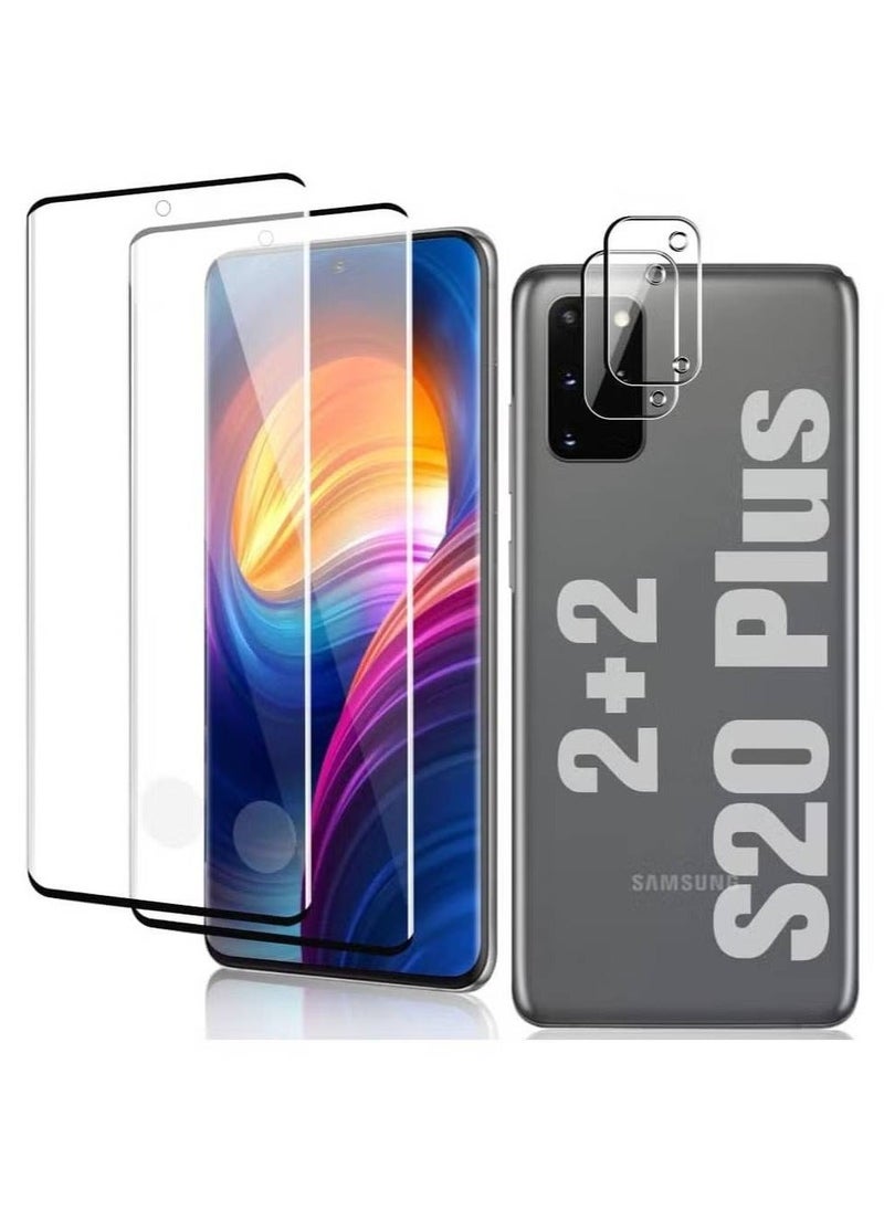 [2+2 Pack] S20 Plus Glass Screen Protector, HD Clear 9H Tempered Glass Scratch Resistant, Fingerprint Unlock, 3D Curved, Bubble-Free  - Image 1