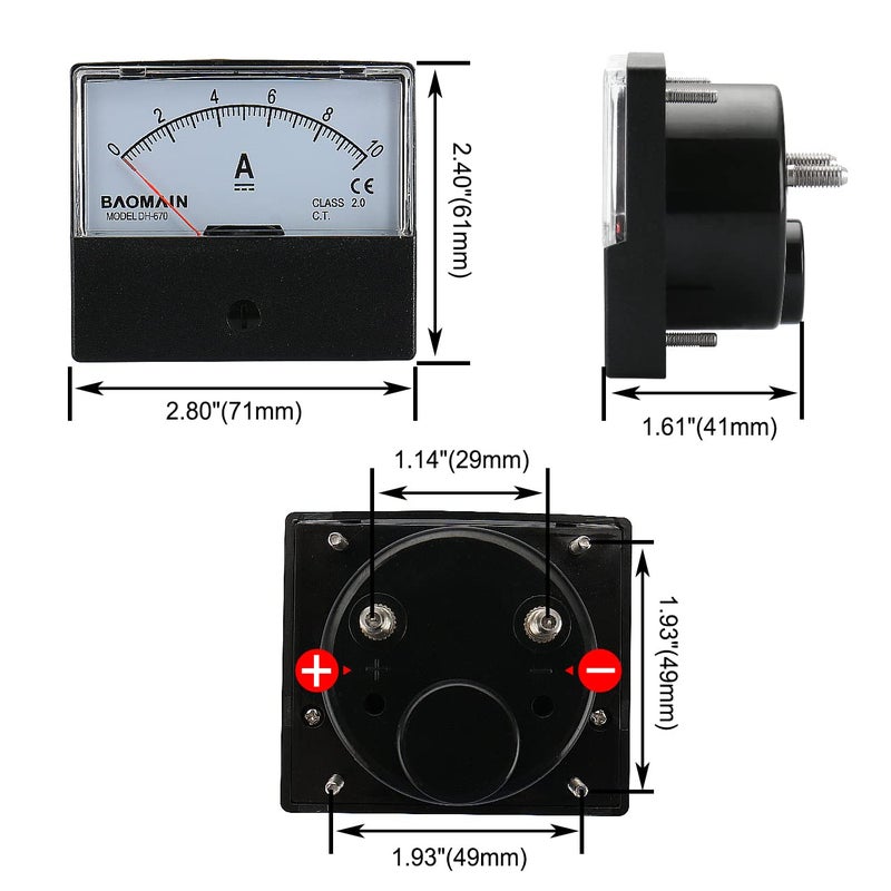 Baomain Ammeter DH-670 DC 0-10A Rectangular Ampere Needle Panel Meter Gauge Amperemeter - Image 4