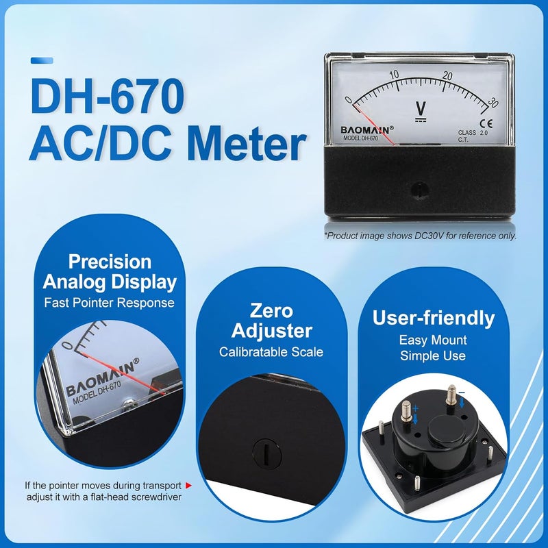 Baomain Ammeter DH-670 DC 0-10A Rectangular Ampere Needle Panel Meter Gauge Amperemeter - Image 2