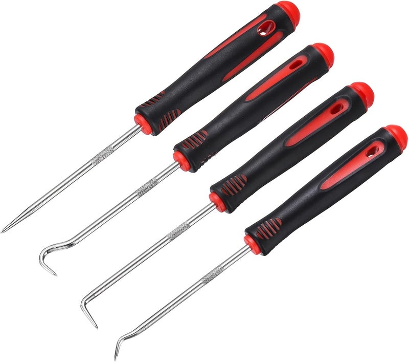 HARFINGTON 4Pcs Mini Hook and Pick,166mm Oil Seal Gasket Precision Screwdriver Puller Remover Removal Tool for Remove Hoses and Gaskets, Auto and Electronics Maintenance Tools, Black Red - Image 1