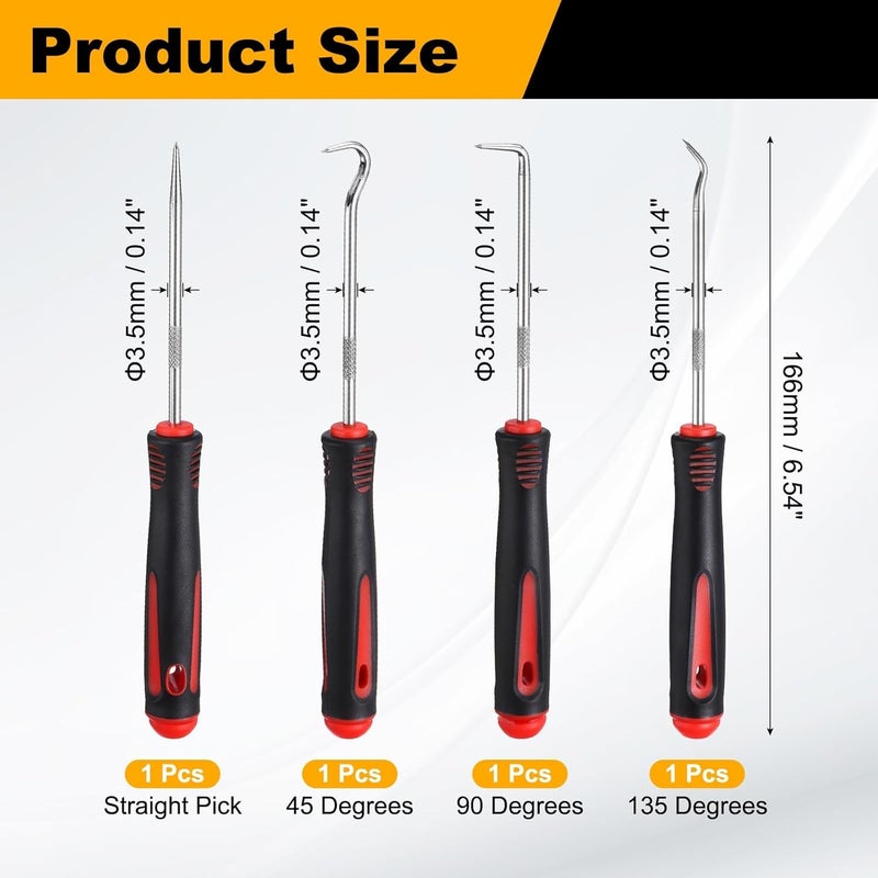 HARFINGTON 4Pcs Mini Hook and Pick,166mm Oil Seal Gasket Precision Screwdriver Puller Remover Removal Tool for Remove Hoses and Gaskets, Auto and Electronics Maintenance Tools, Black Red - Image 2