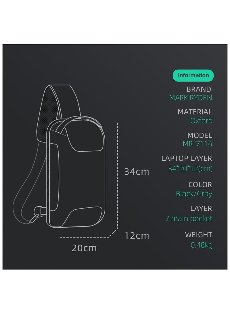 مارك رايدن حقيبة كروس بودي مارك رايدن  مقاومة للماء ضد السرقة تناسب آيباد . بوصة - Image 3