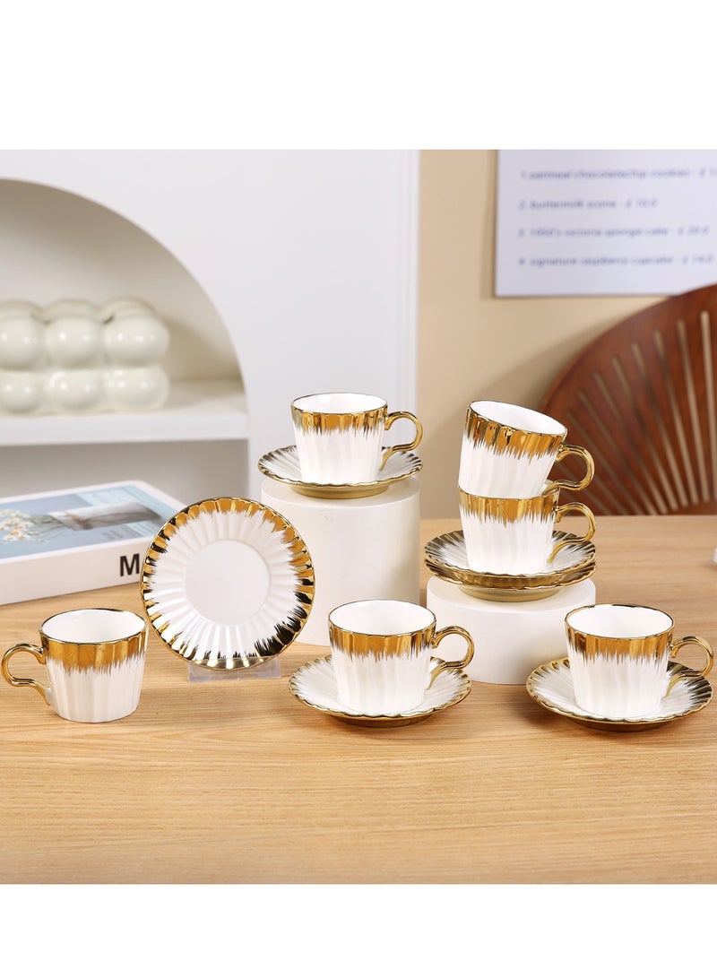 الواحة-TH 6 مجموعات من فناجين القهوة التركية الفاخرة المصنوعة من البورسلين بتصميم أنيق، طقم فناجين إسبريسو عصري، فناجين شاي عربية بوتيك، فنجان قهوة عربية - Image 1