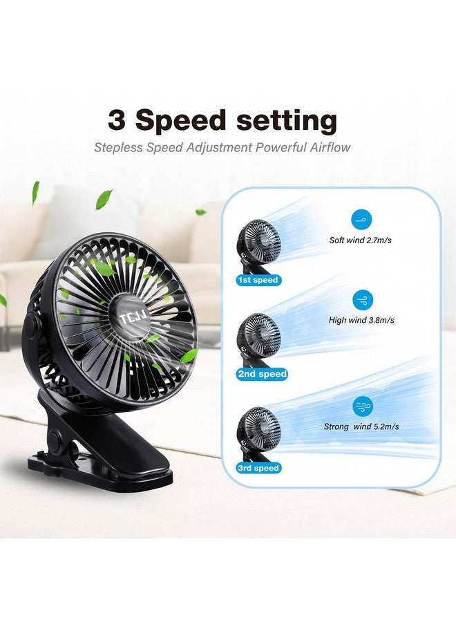 TCJJ Portable Clip on Fan, Rechargeable USB Desk Fans, Stroller Fan With TYPE-C Port 360° Rotatable Personal Small Mini Table Fan for Home Office Car Seat Crib Camping (Clip on Fan-black) - Image 3