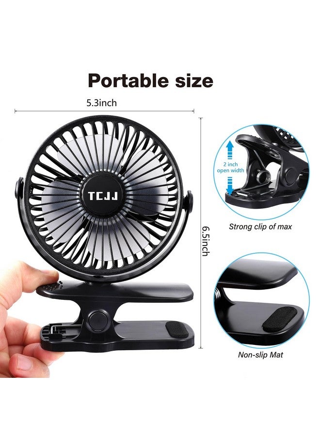 TCJJ Portable Clip on Fan, Rechargeable USB Desk Fans, Stroller Fan With TYPE-C Port 360° Rotatable Personal Small Mini Table Fan for Home Office Car Seat Crib Camping (Clip on Fan-black) - Image 4