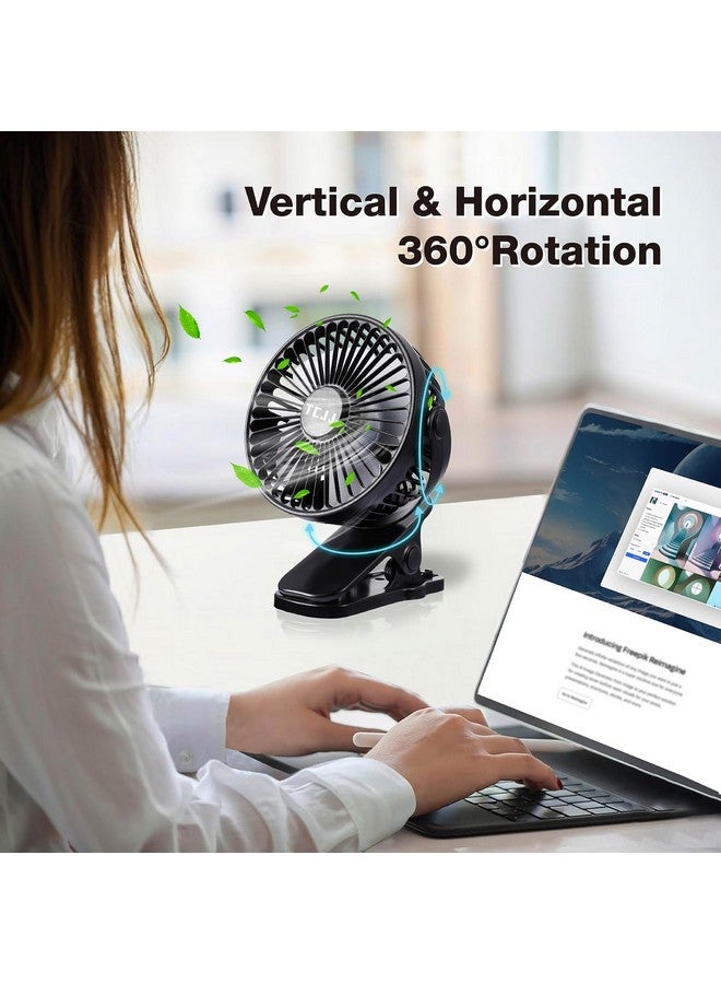 TCJJ Portable Clip on Fan, Rechargeable USB Desk Fans, Stroller Fan With TYPE-C Port 360° Rotatable Personal Small Mini Table Fan for Home Office Car Seat Crib Camping (Clip on Fan-black) - Image 5