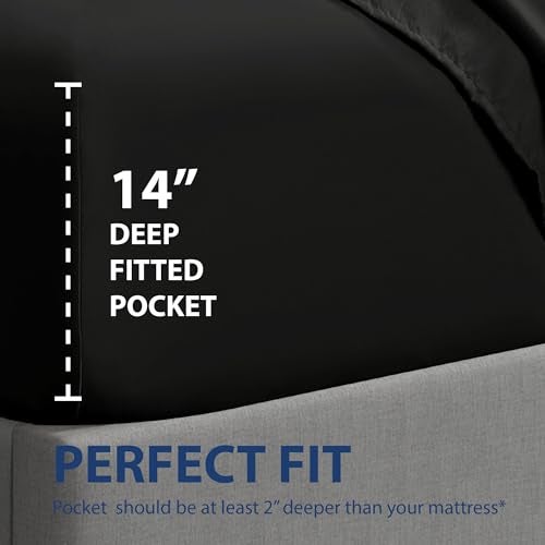 Cathay Home Luxury Wrinkle And Fade Resistant Double Brushed Ultra Soft Microfiber 14-inch Standard Pocket Single Fitted Sheet, Black, Full - Image 3