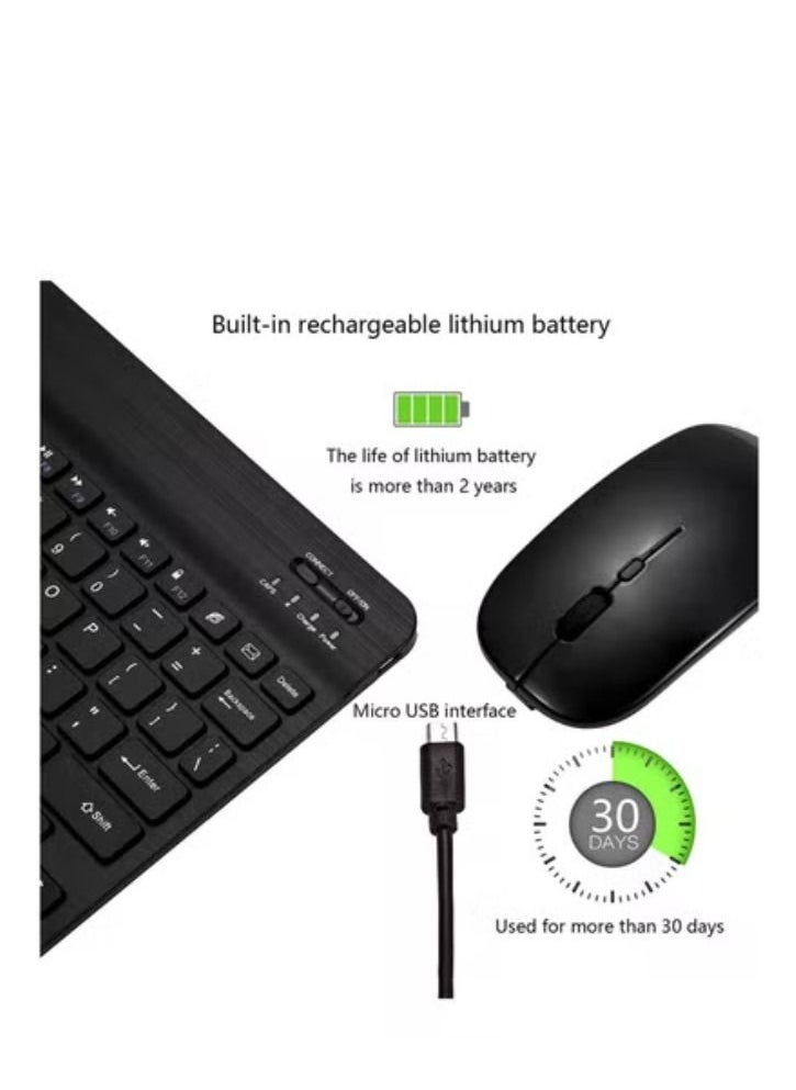 ACLIX - Ultra-Slim Bluetooth Keyboard and Mouse Combo Rechargeable Portable Wireless Keyboard Mouse Set for Apple iPad iPhone iOS 13 and Above Samsung Tablet Phone Smartphone Android Windows (Black) - Image 1