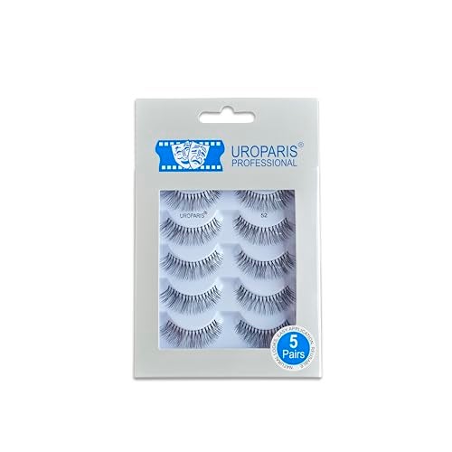 Uroparis 52 Eyelashes for Women — Pack of 5 Tapered Handmade Eye Lashes | Lightweight False Lashes with Premium Virgin Hair | Invisible Band | For Glam Look & Enhance Beauty (Black) - 5 Pair - Image 1