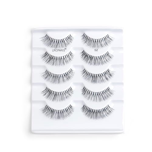 Uroparis 52 Eyelashes for Women — Pack of 5 Tapered Handmade Eye Lashes | Lightweight False Lashes with Premium Virgin Hair | Invisible Band | For Glam Look & Enhance Beauty (Black) - 5 Pair - Image 2