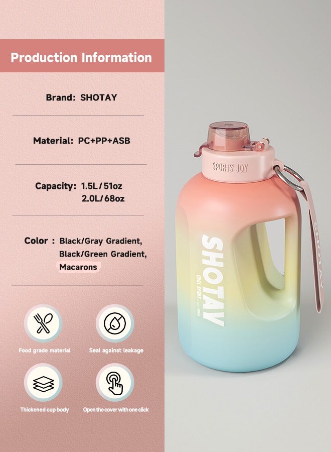 شوتاي زجاجة مياه رياضية سعة 2.0 لتر من شوتاي، نصف جالون تحفيزية مع ماصة قابلة للازالة بعلامات زمنية قابلة للازالة، خالية من البيسفينول ايه ومضادة للتسرب، ابريق ماء كبير للياقة البدنية وصالة الالعاب الرياضية - Image 2
