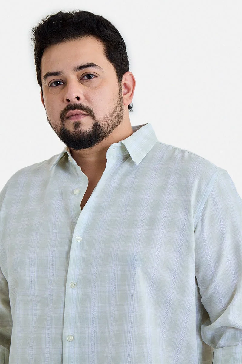 سنيتش Light Green Checkered Long Sleeve Regular Fit Plus Size Shirt