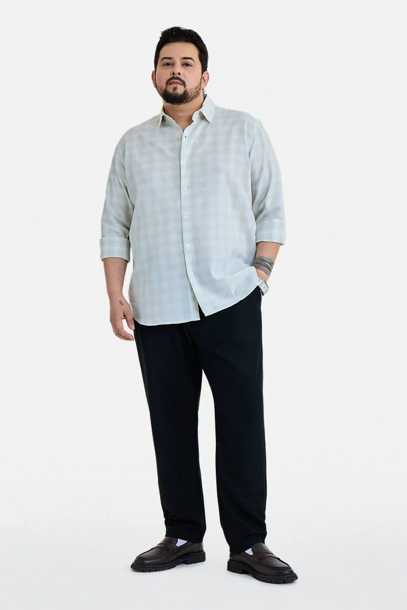 سنيتش Light Green Checkered Long Sleeve Regular Fit Plus Size Shirt