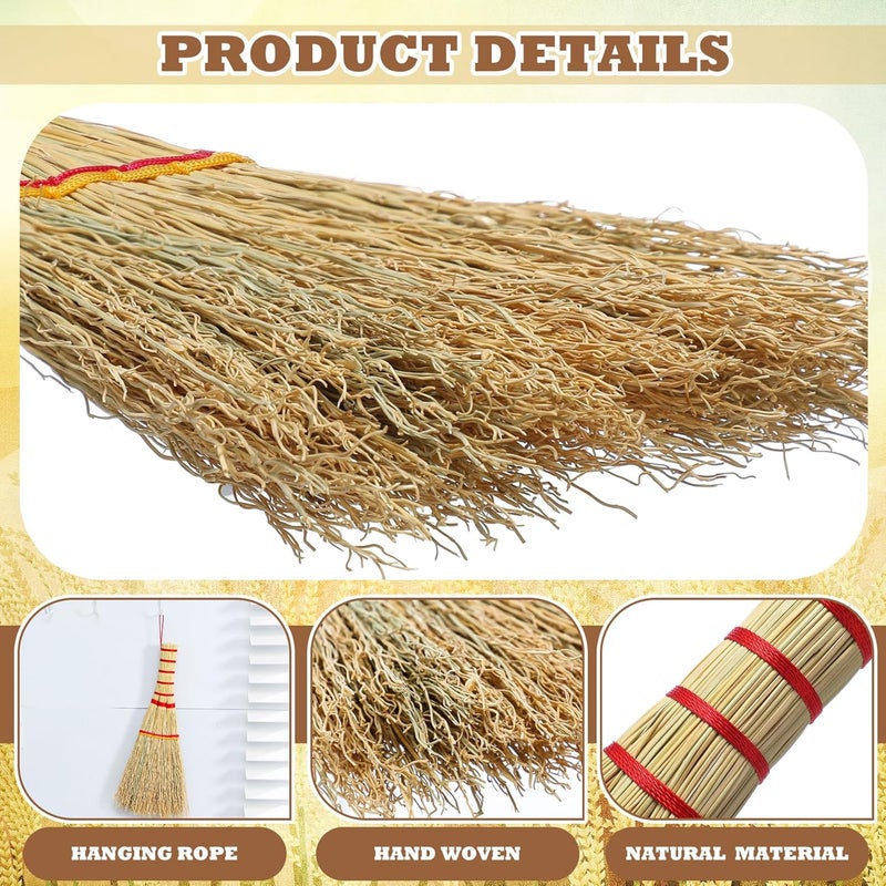 Suclain 2 Pcs Small Corn Whisk Brush Broom 100% Handmade 12 Inch Handheld Brush Whisks Natural Corn Short of Asian Whisk Broom with Nylon Thread Handle for Household Sweeping Indoor Outdoor(Style A) - Image 3
