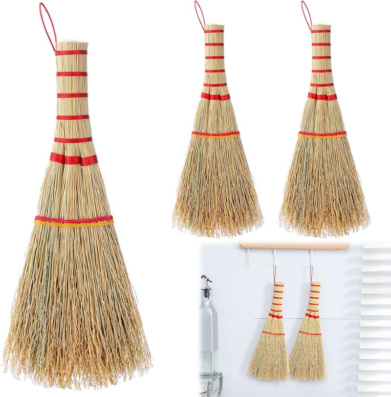Suclain 2 Pcs Small Corn Whisk Brush Broom 100% Handmade 12 Inch Handheld Brush Whisks Natural Corn Short of Asian Whisk Broom with Nylon Thread Handle for Household Sweeping Indoor Outdoor(Style A) - Image 1
